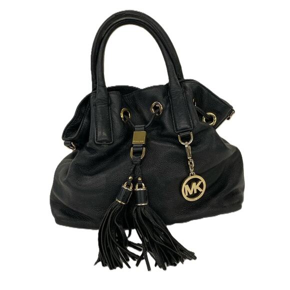 Michael Kors Distressed Pebbled Leather Double Tassel Drawstring Hobo Satchel - Picture 1 of 6